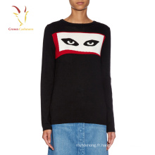 Pull en laine tricoté Cachemire mode femme avec yeux